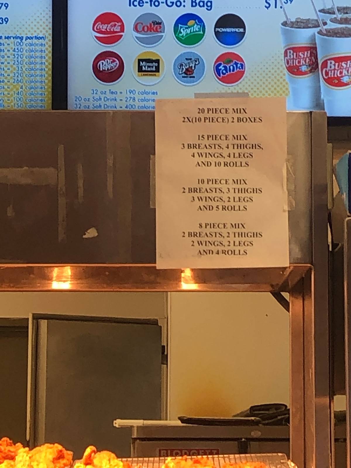 Menu at Bush's Chicken restaurant, Monahans
