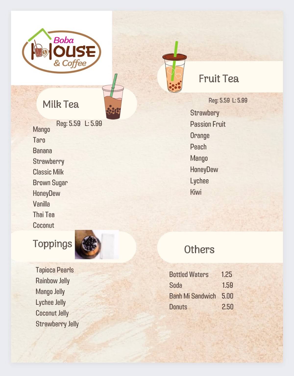 Menu at Boba House and Coffee cafe, Appleton