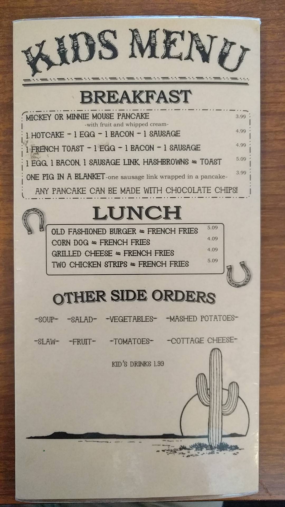 Menu at Brownie's Restaurant, Yuma