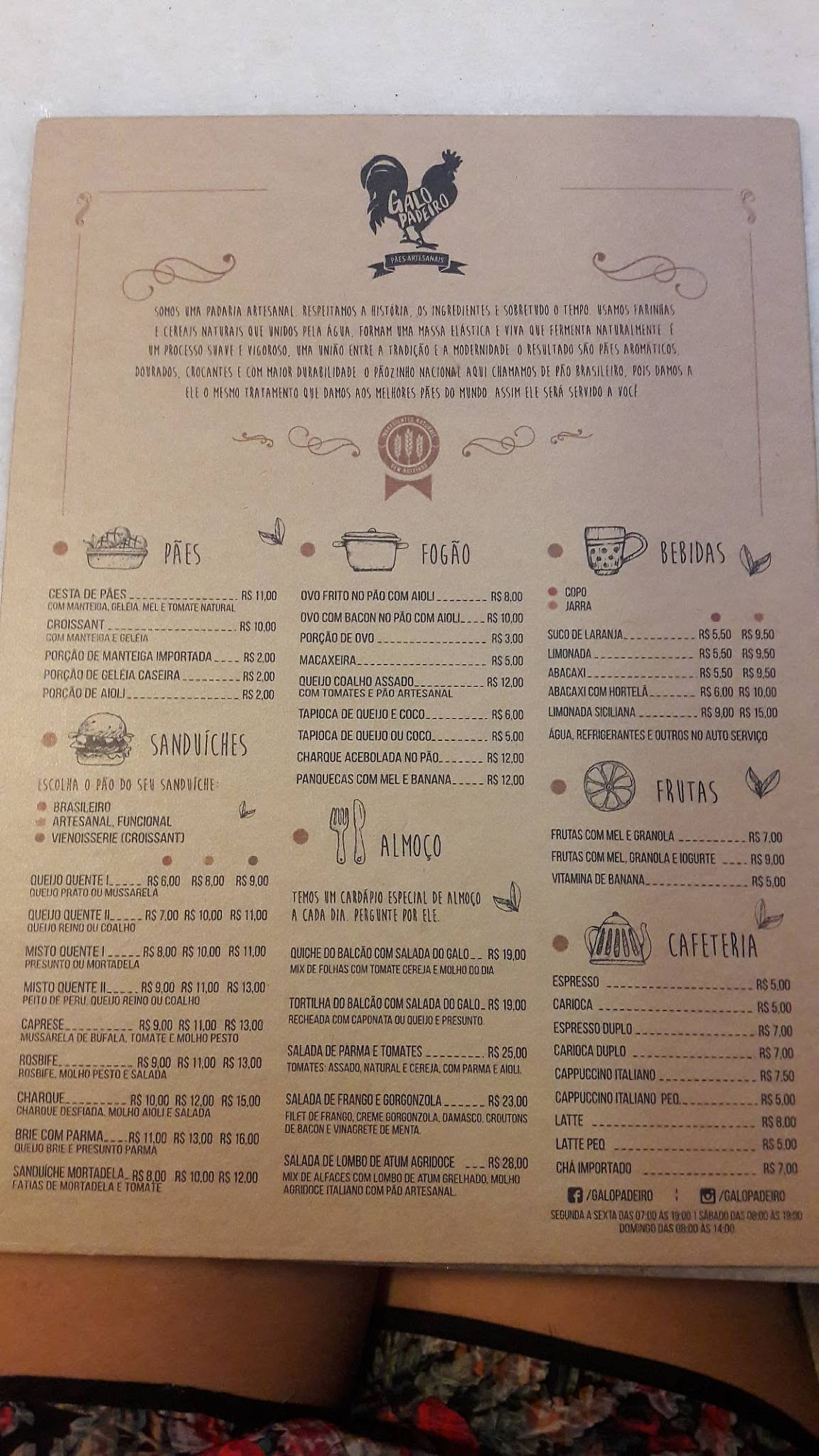 Menu em Galo Padeiro café, Recife, R. Cap. Lima