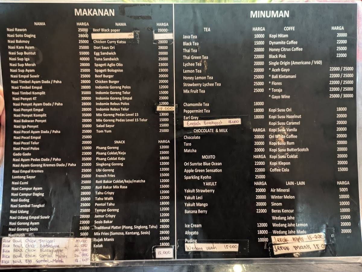 Menu at Kedai ORI Manyar cafe, Surabaya