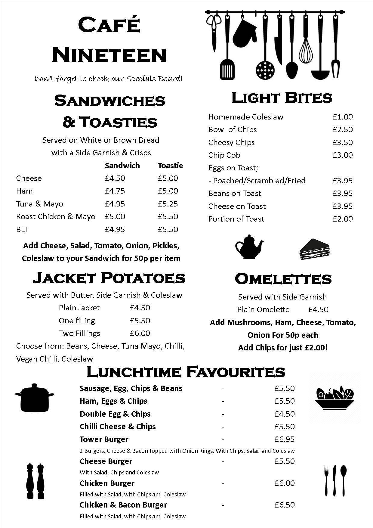 Menu at Cafe Mountsorrel, 19 High St