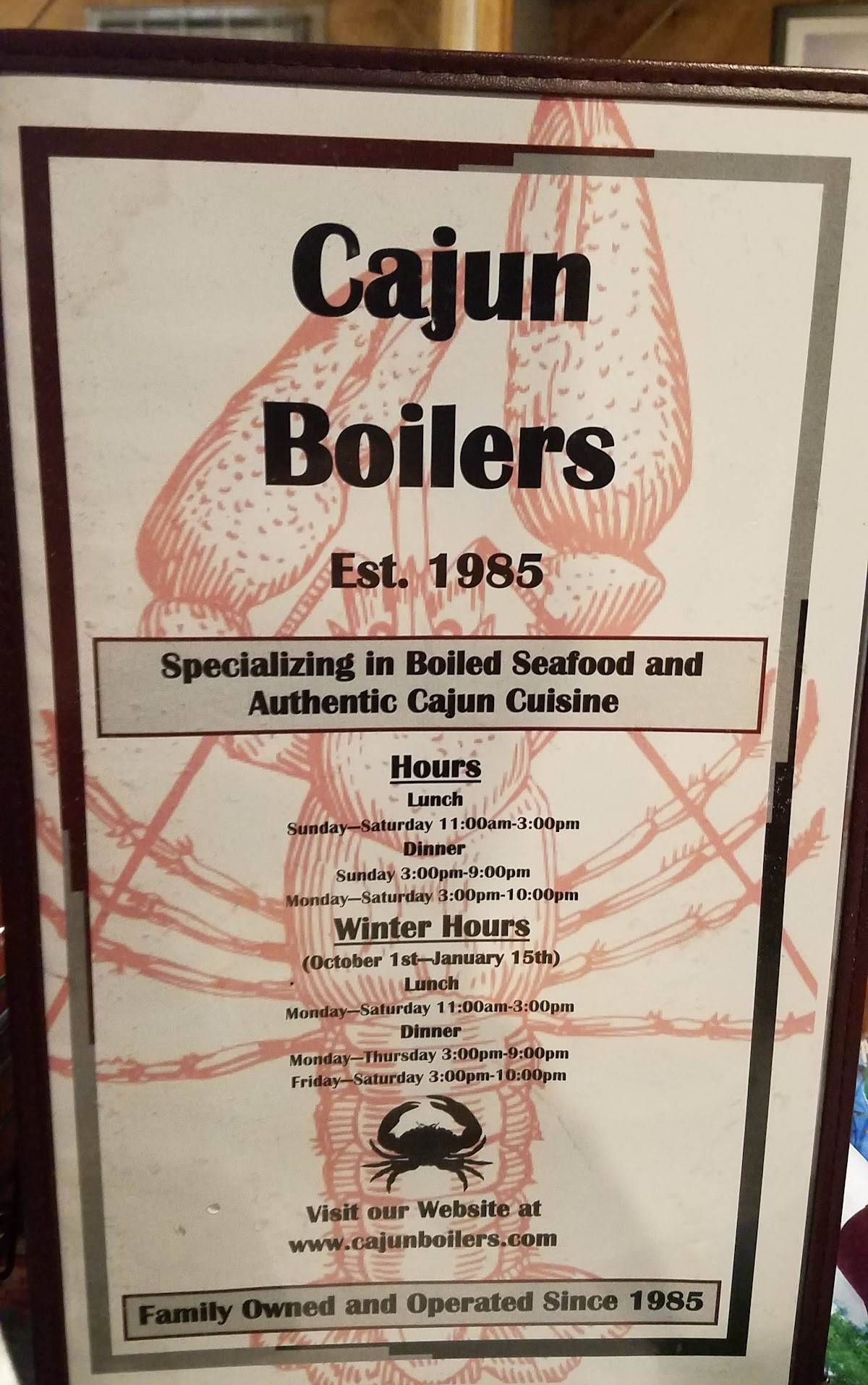 Menu at Cajun Boilers pub & bar, Hot Springs