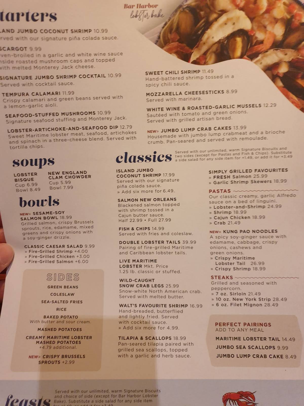 Menu at Red Lobster restaurant, Calgary, Macleod Trail SW