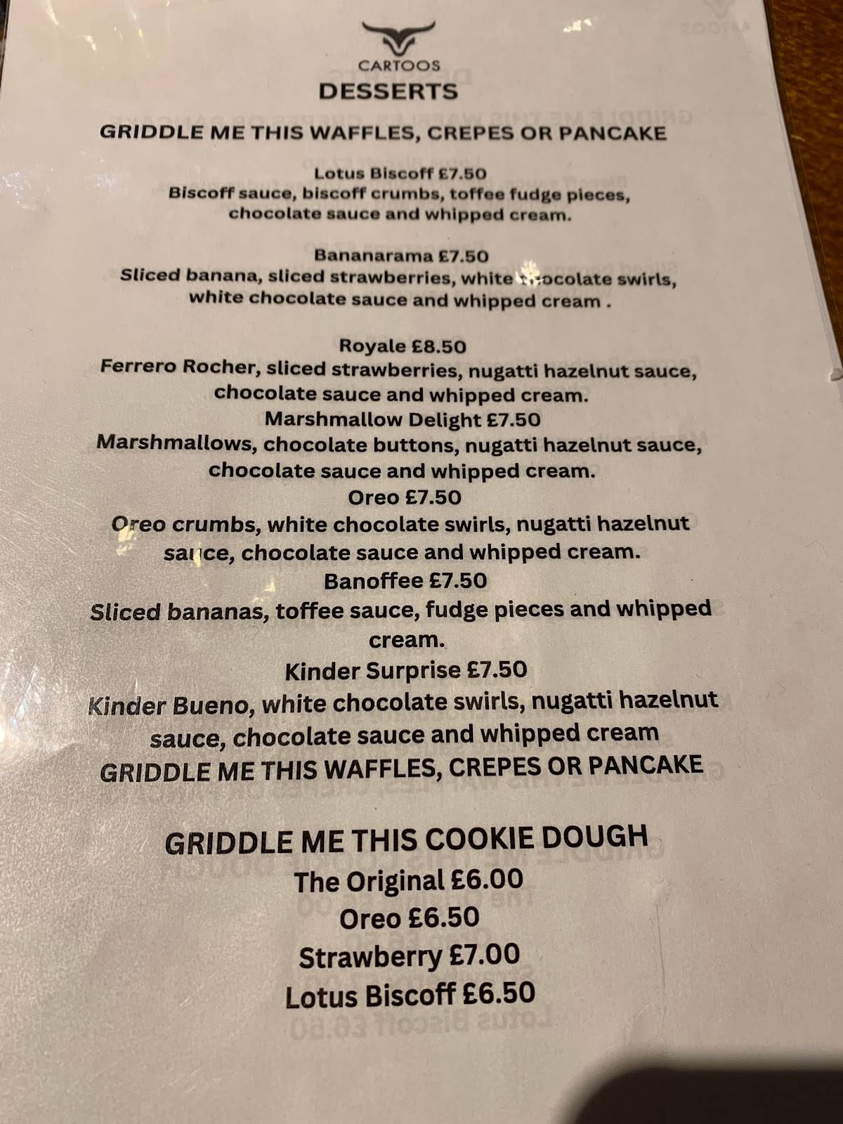 Menu at Cartoos Grill House & Desserts, Aberdeen