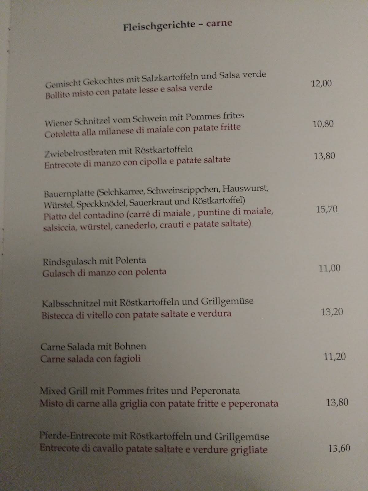 Speisekarte Von Restaurant Wei Es R Ssl Bozen