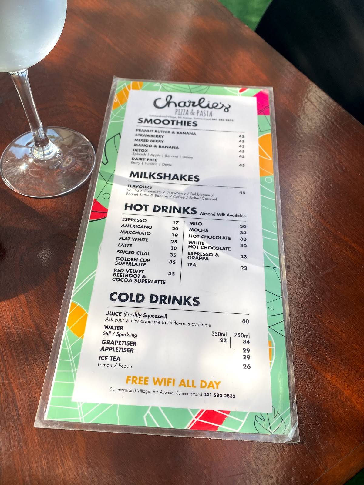 Menu at Charlie's Pizza & Pasta restaurant, Port Elizabeth, Summerstrand Village Shopping Centre