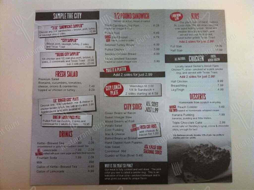 City Barbeque menu