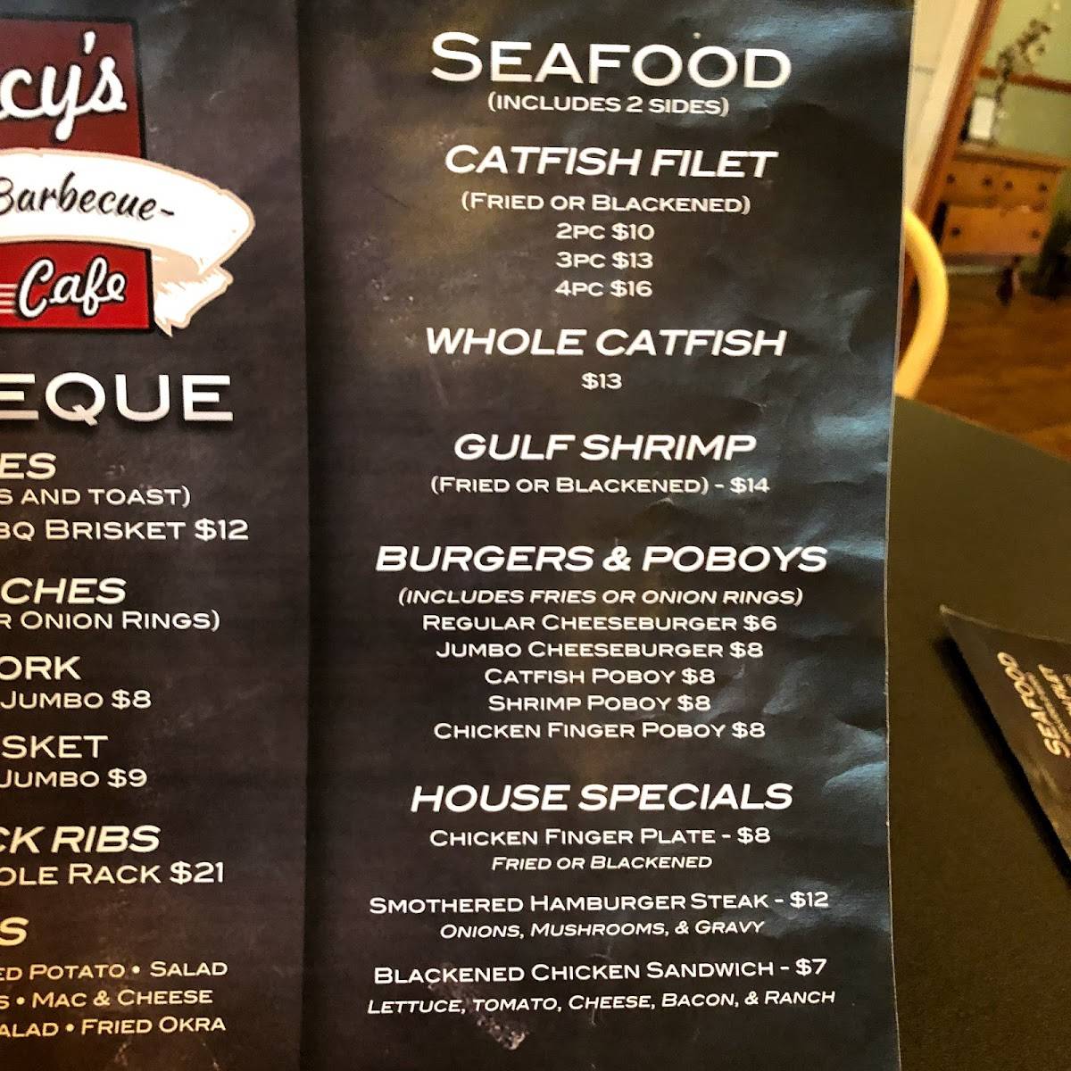 Menu at Clancy's Cafe, Red Banks, 4078 MS178