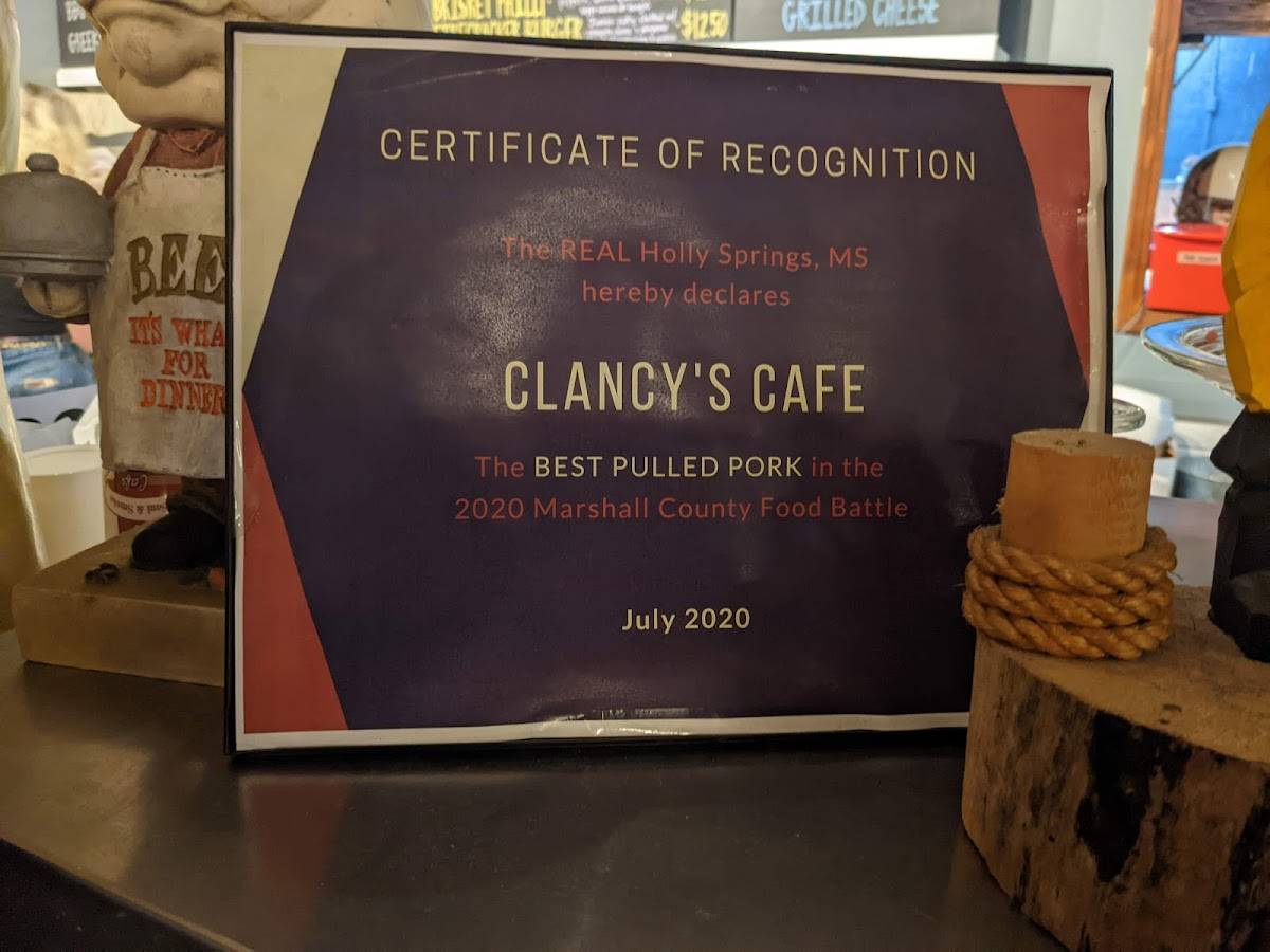 Menu at Clancy's Cafe, Red Banks, 4078 MS178