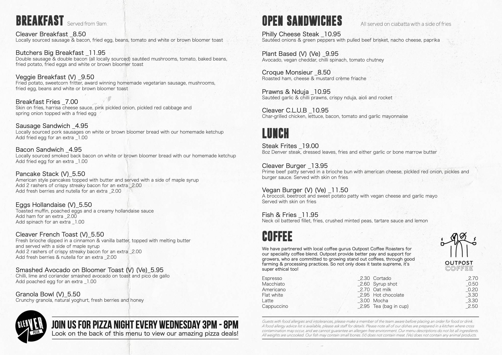 Menu at Cleaver Coffee Co cafe, Long Eaton