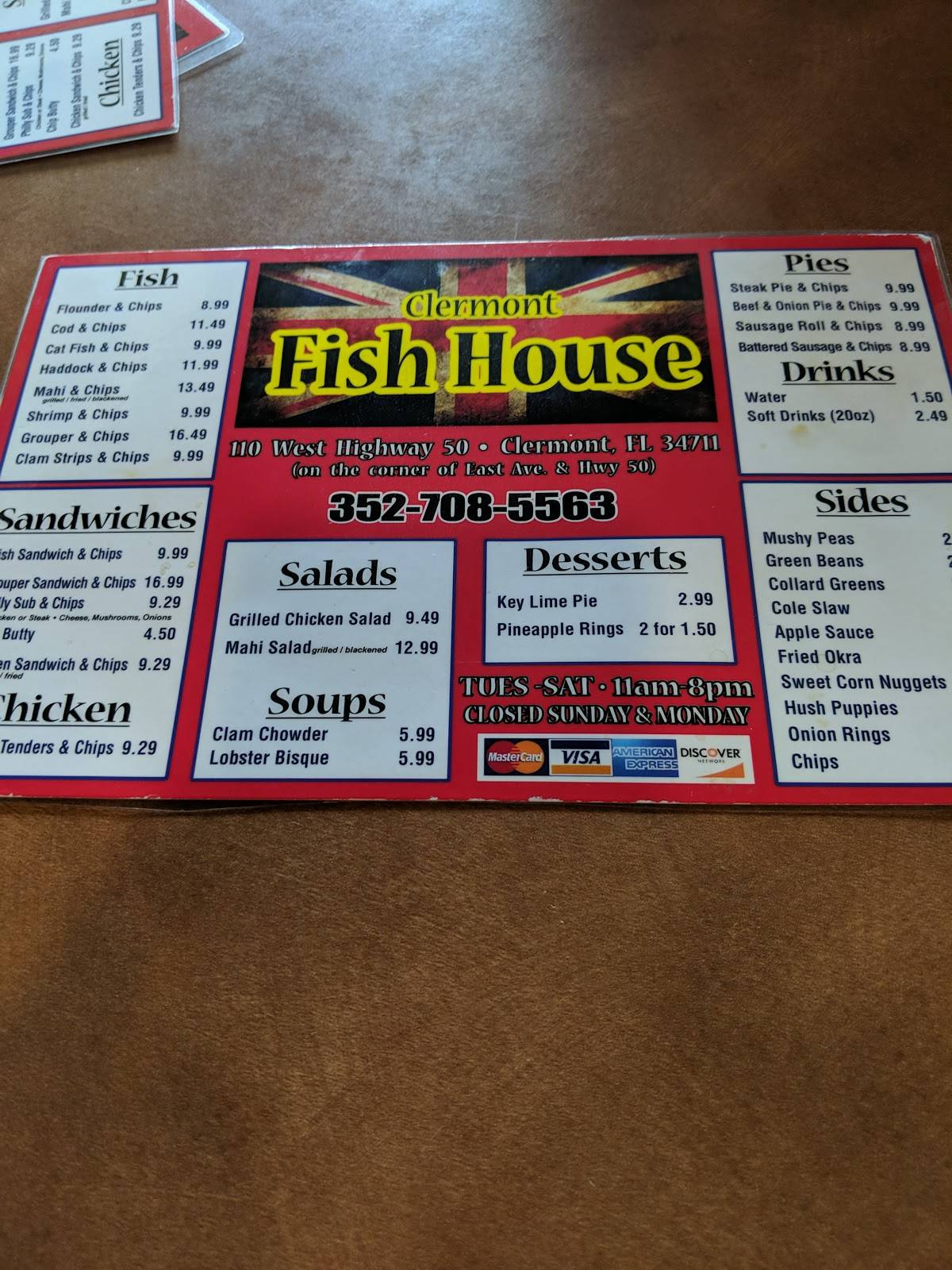 Menu at Clermont Fish House restaurant, Clermont