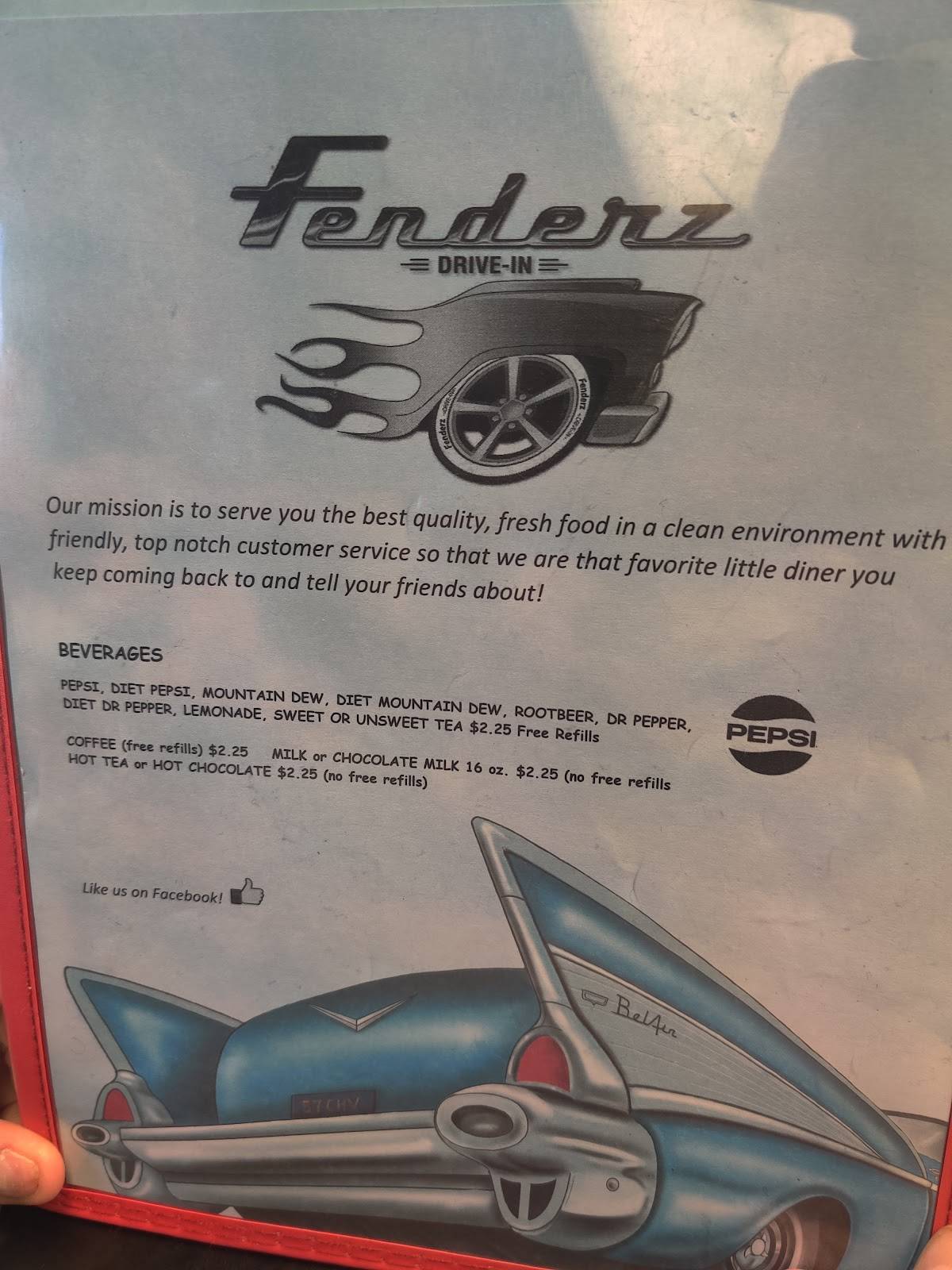 Menu at Fenderz Drive In restaurant, Collinsville