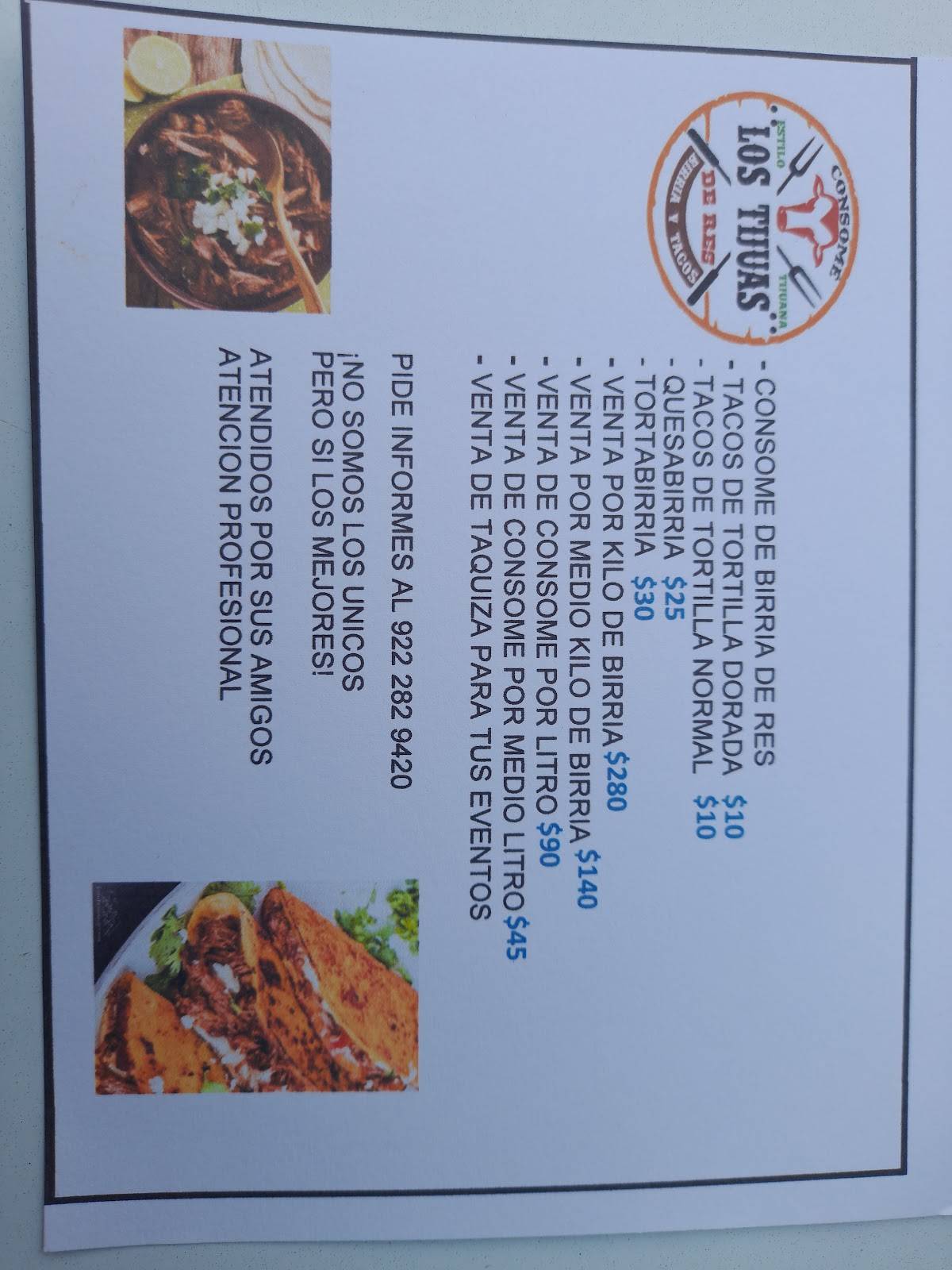 Menu at Consome y tacos de birria los tijuas restaurant, Minatitlán