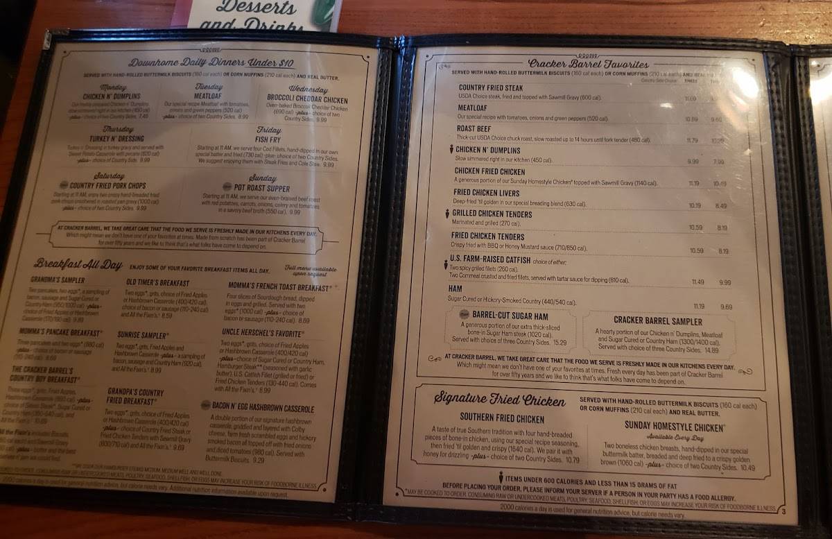 Menu at Cracker Barrel Old Country Store, Frackville, 956 Schuylkill ...