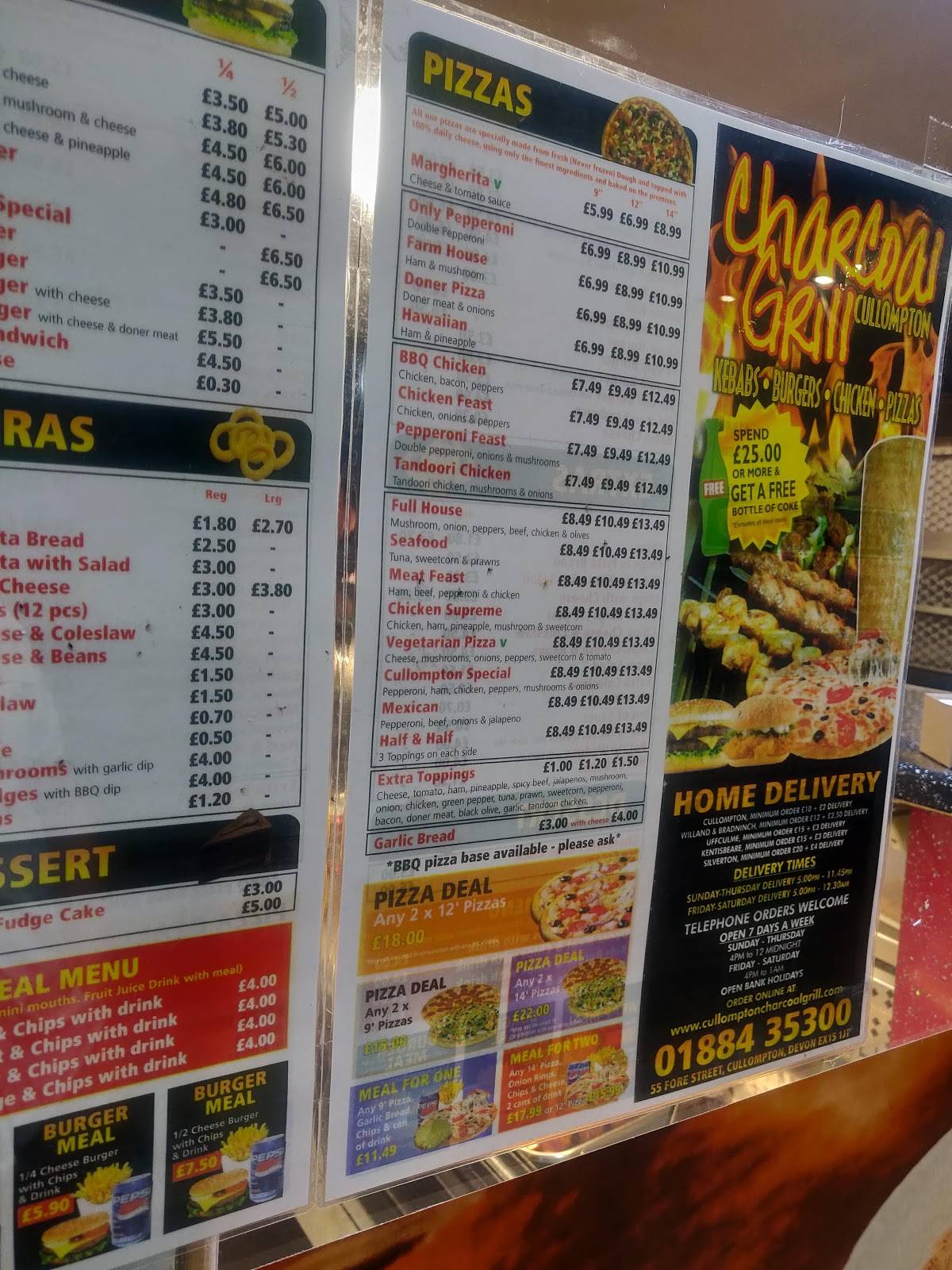 Menu at Cullompton Charcoal Grill restaurant, Cullompton