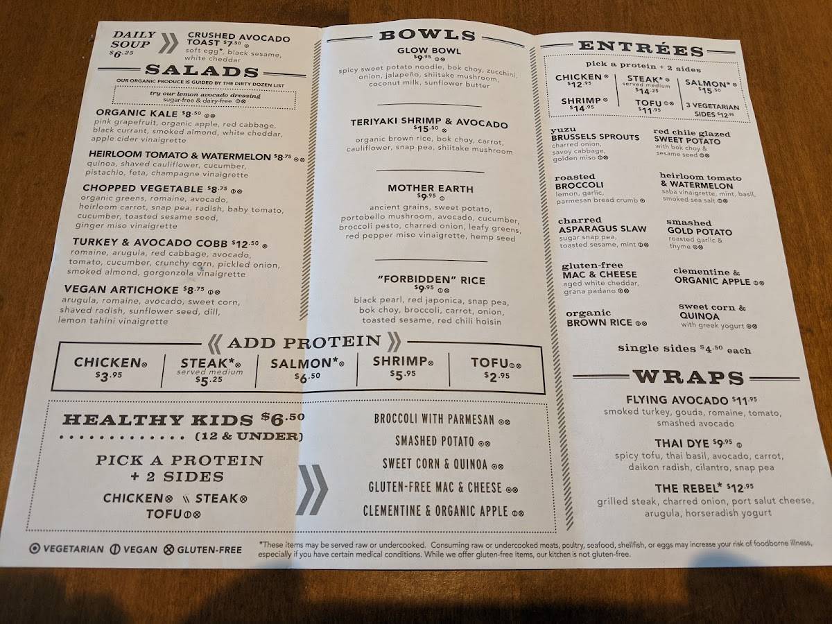 Menu at Flower Child restaurant, Denver, E 1st Ave 101