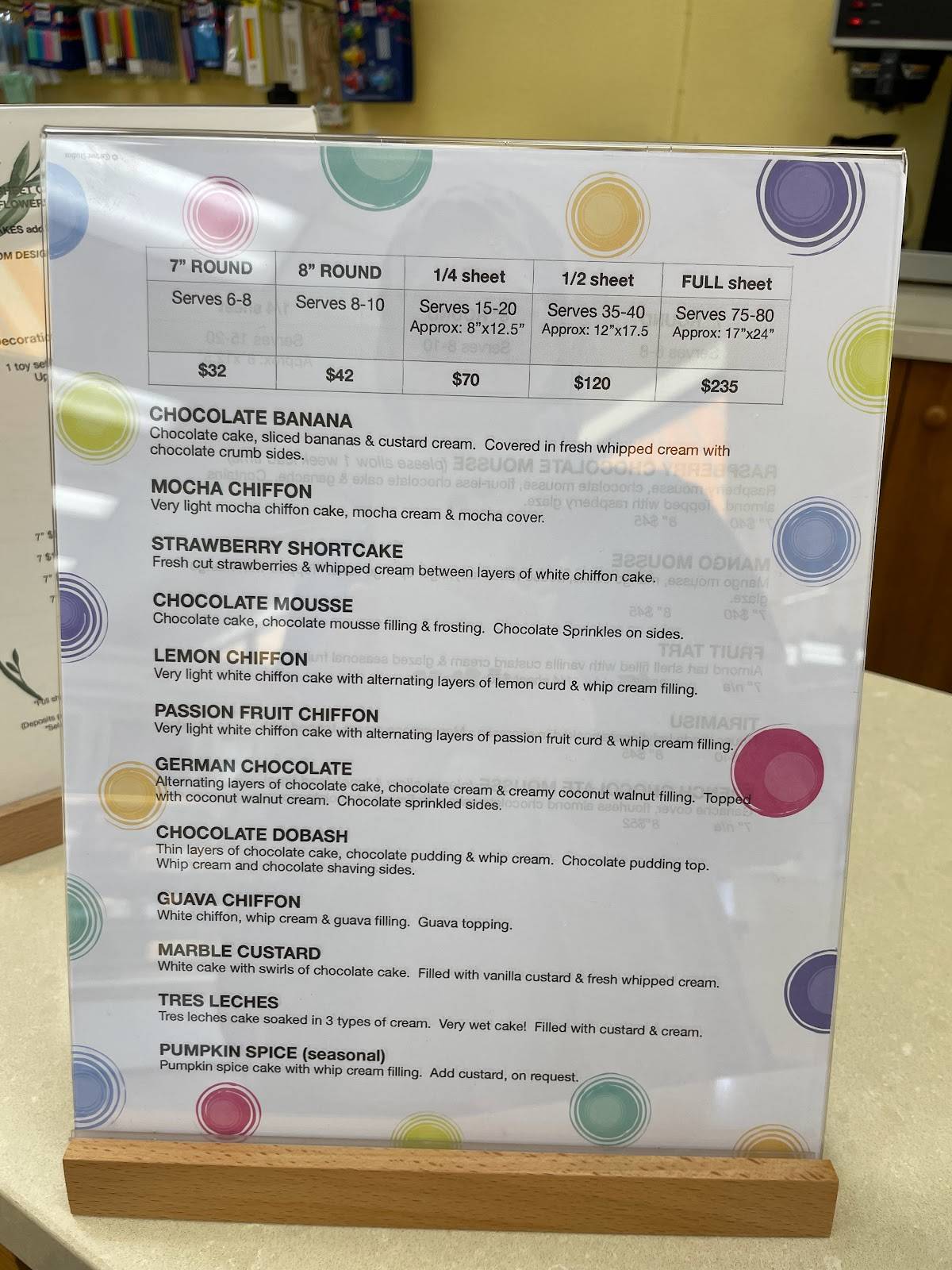 Menu at Angel Maid Bakery, Los Angeles