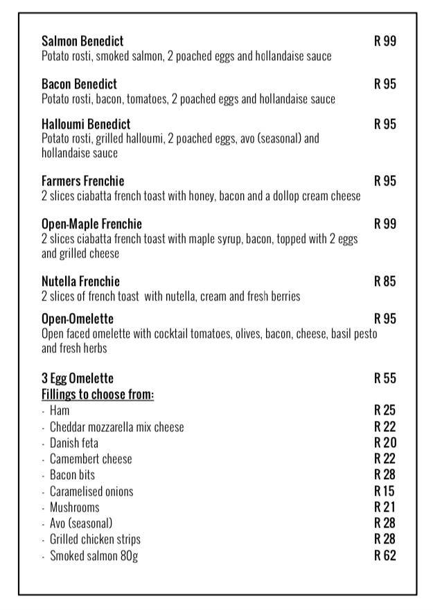 Menu at Die Melkstal cafe, Rustenburg, 188 Kock St