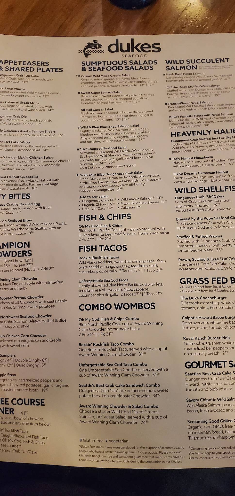 Menu at Duke's Seafood Southcenter restaurant, Tukwila, 757 Southcenter