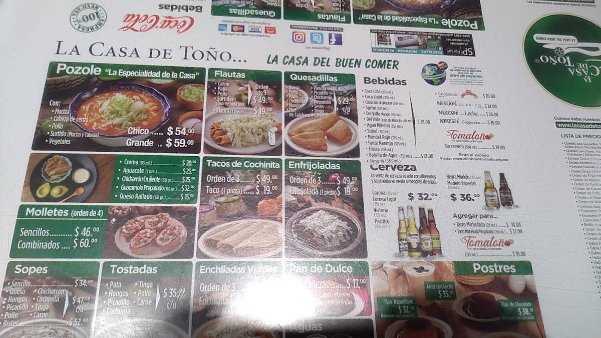 La Casa De Toño Precios 2020