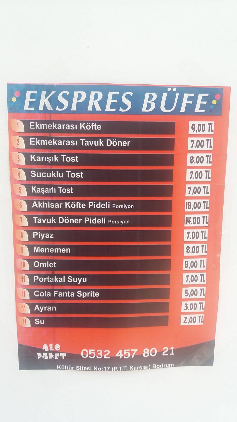 Menu at Expres Büfe, Bodrum