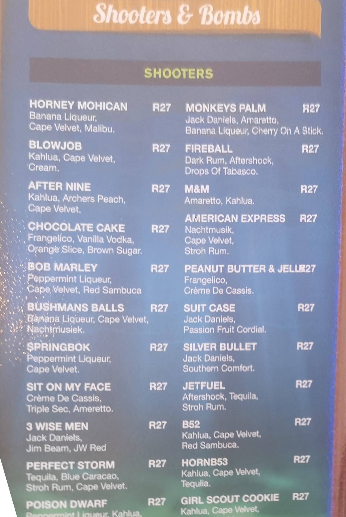 Menu at Finnezz Restaurant & Cocktail Cafe, Port Elizabeth, 7 Oakworth Road