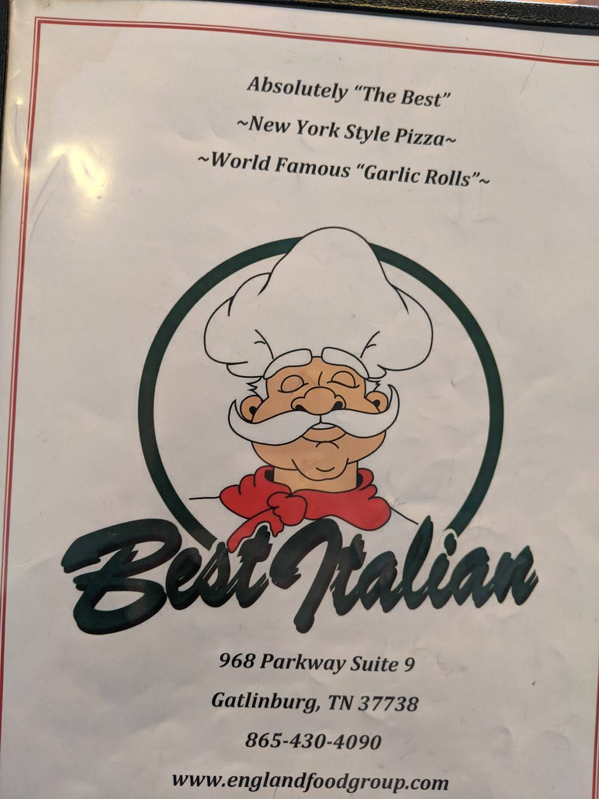 Menu at Best Italian Cafe & Pizzeria in Elks Plaza, Gatlinburg