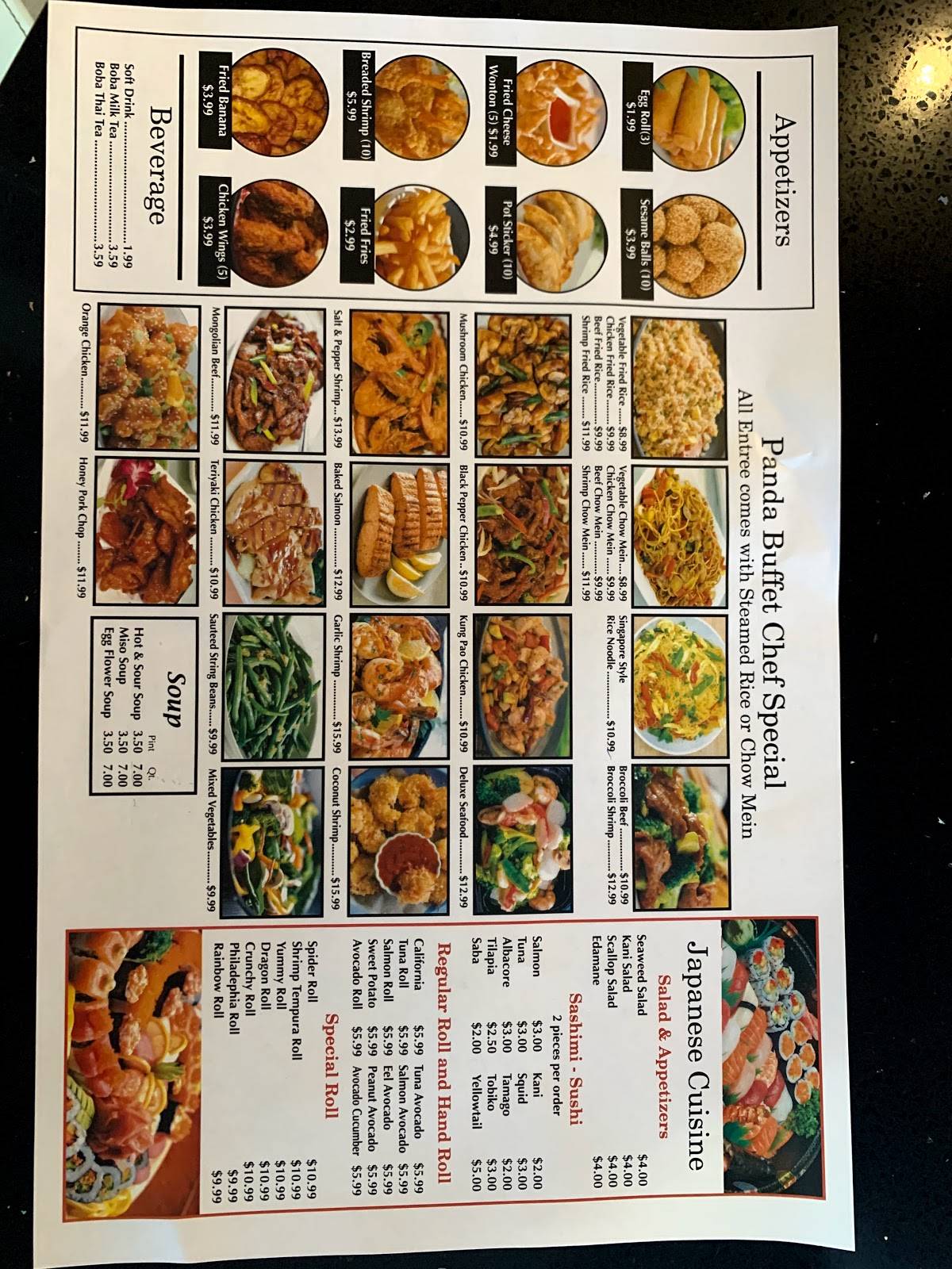 Menu at Golden Panda Buffet restaurant, Simi Valley