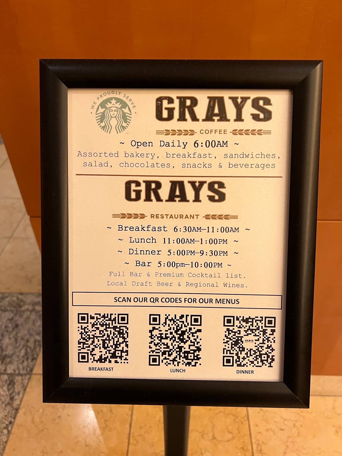 Menu at Grays Restaurant & Bar, Vancouver