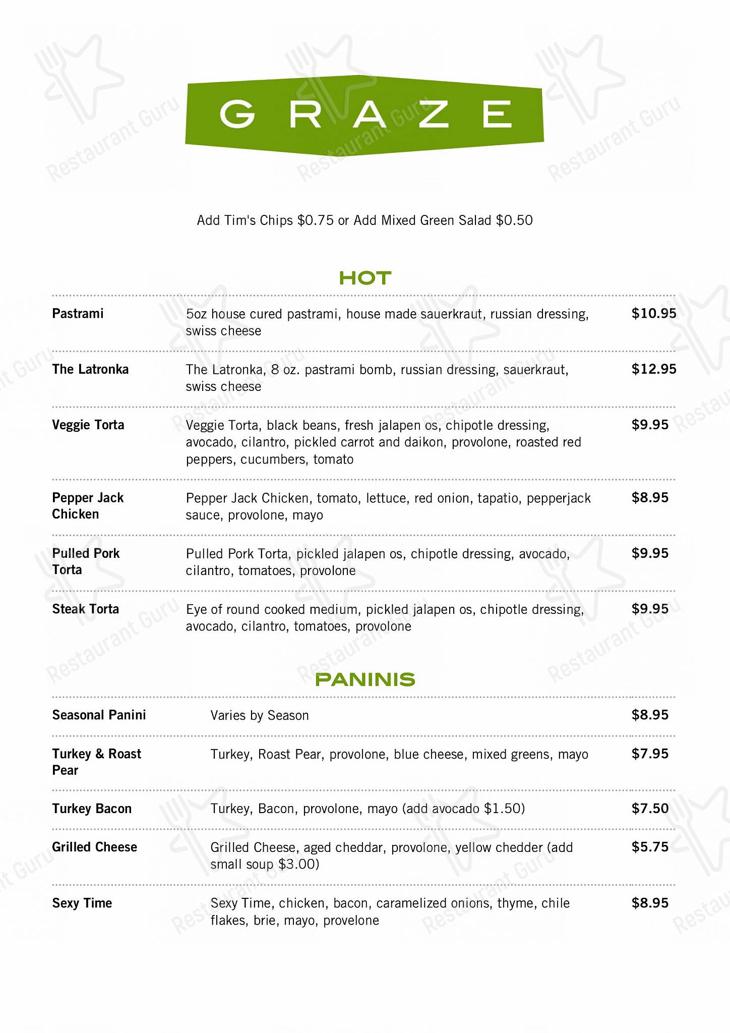 Menu at Graze Sandwich Shop Kennewick restaurant, Kennewick