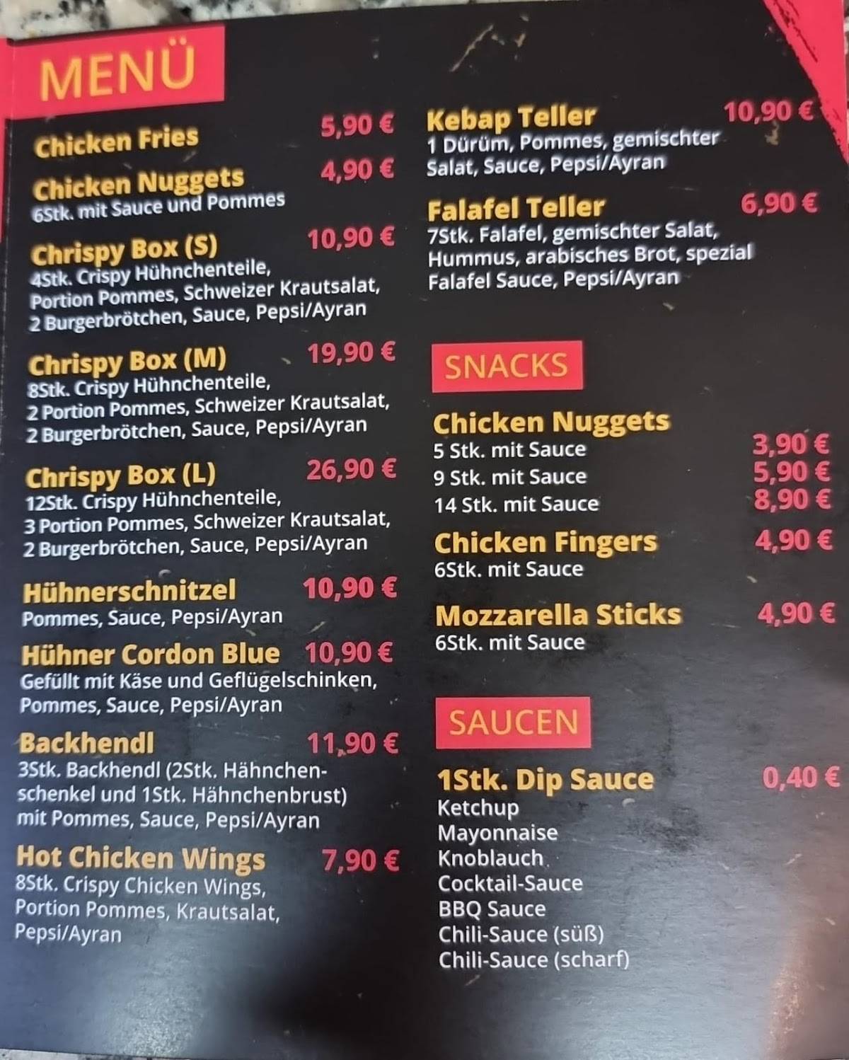 Speisekarte Von Habibi Fried Chicken House Restaurant Gemeinde Imst