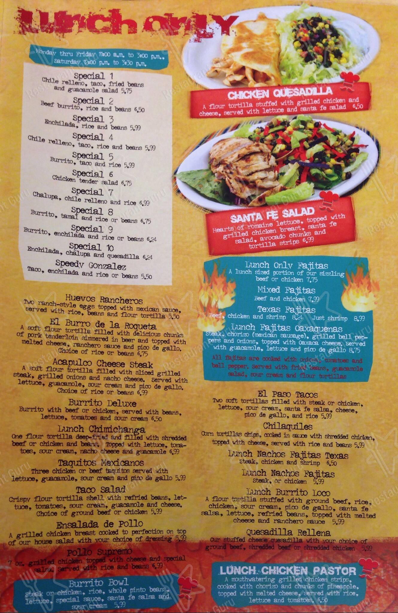 El Mariachi of Hamilton Mexican Restaurant & Cantina menu