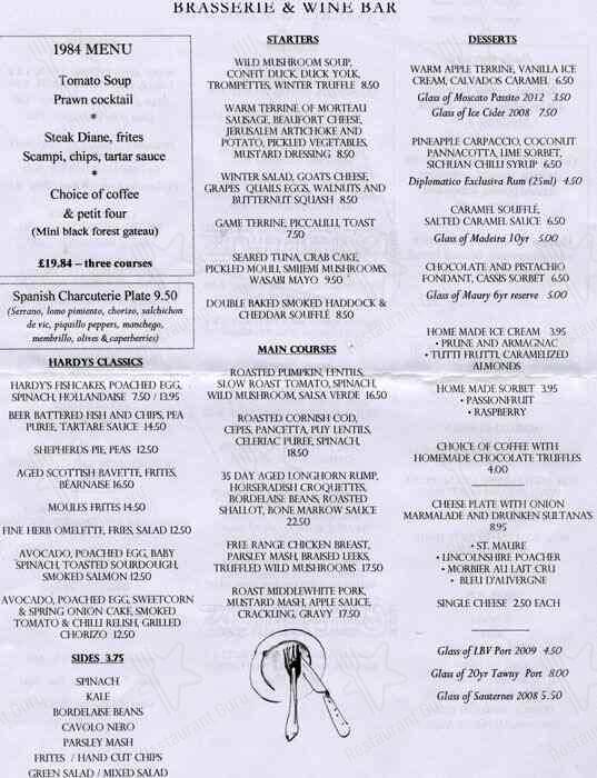 Hardy's menu