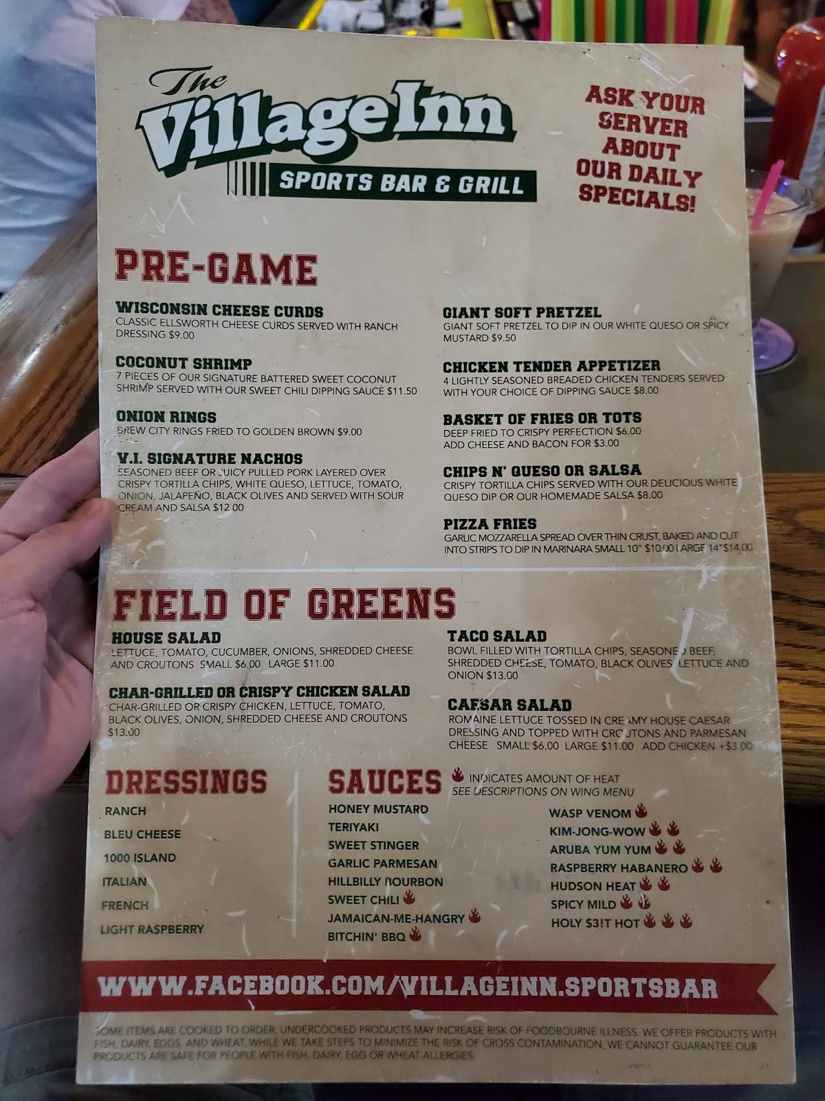 Menu at Village Inn Sports Bar, Grill & Pizzeria, North Hudson