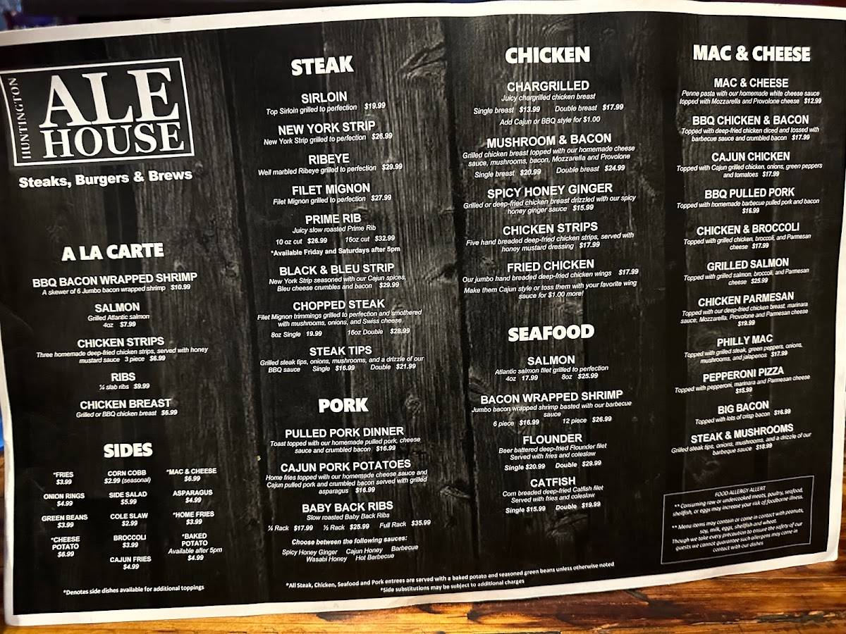 Menu at Huntington Ale House pub & bar, Huntington