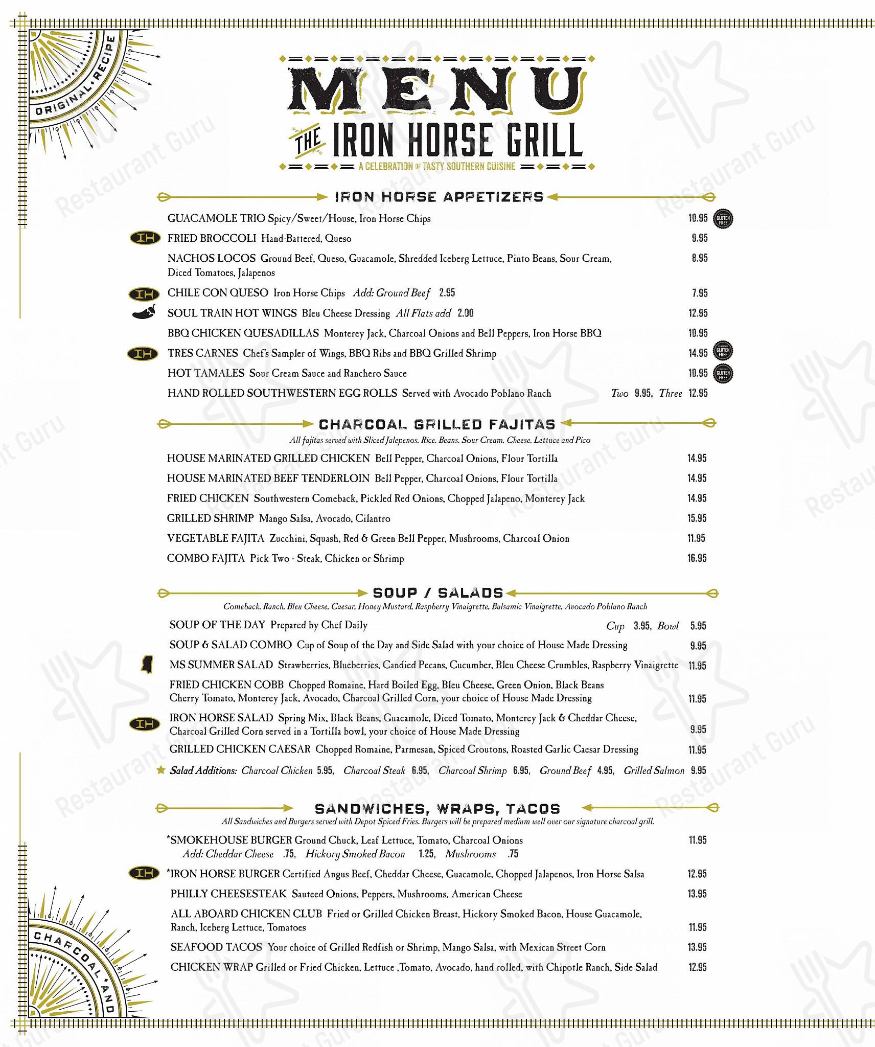 Menu at The Iron Horse Grill restaurant, Jackson