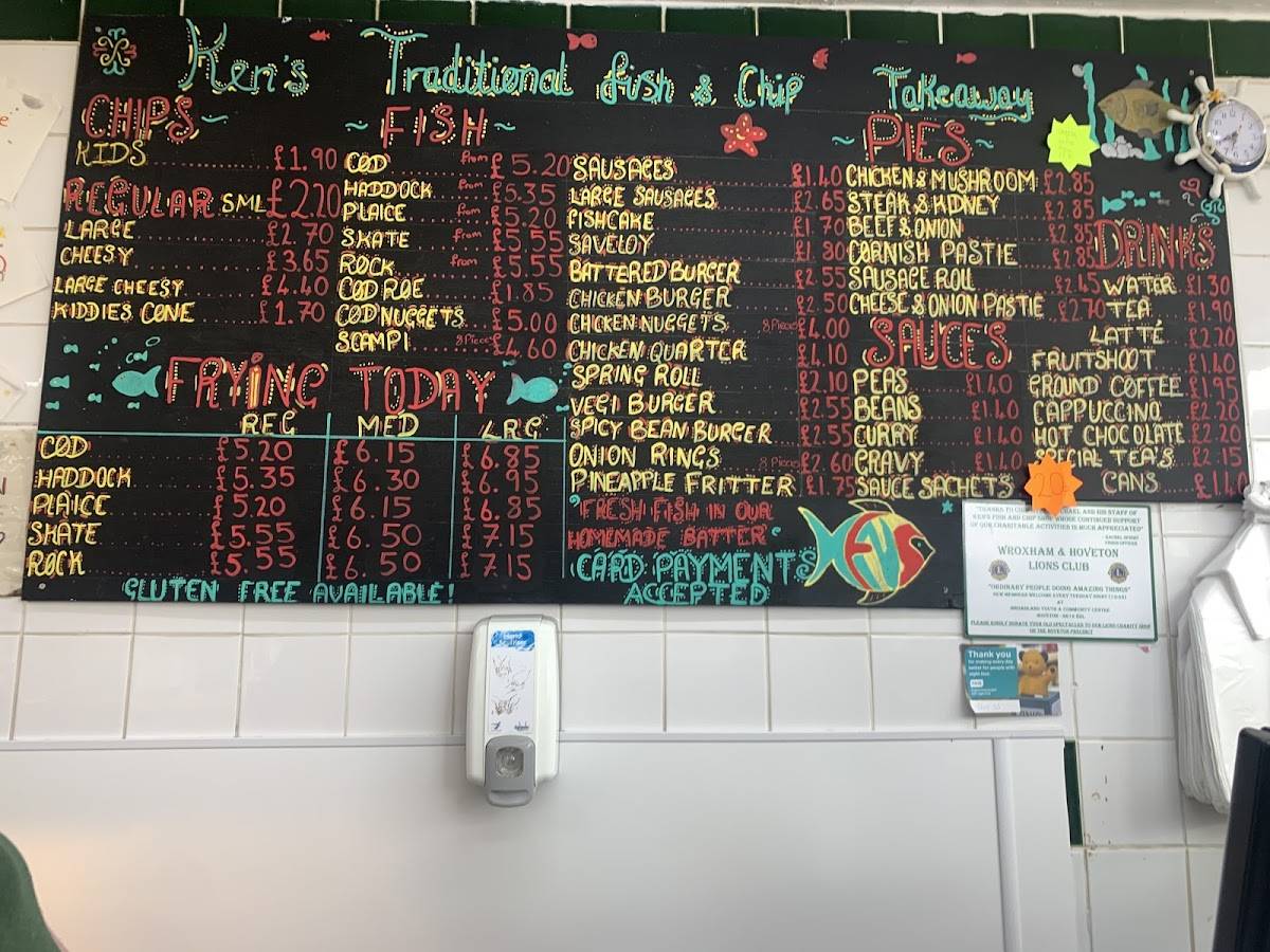 Menu at Kens Traditional Fish & Chips restaurant, Norwich
