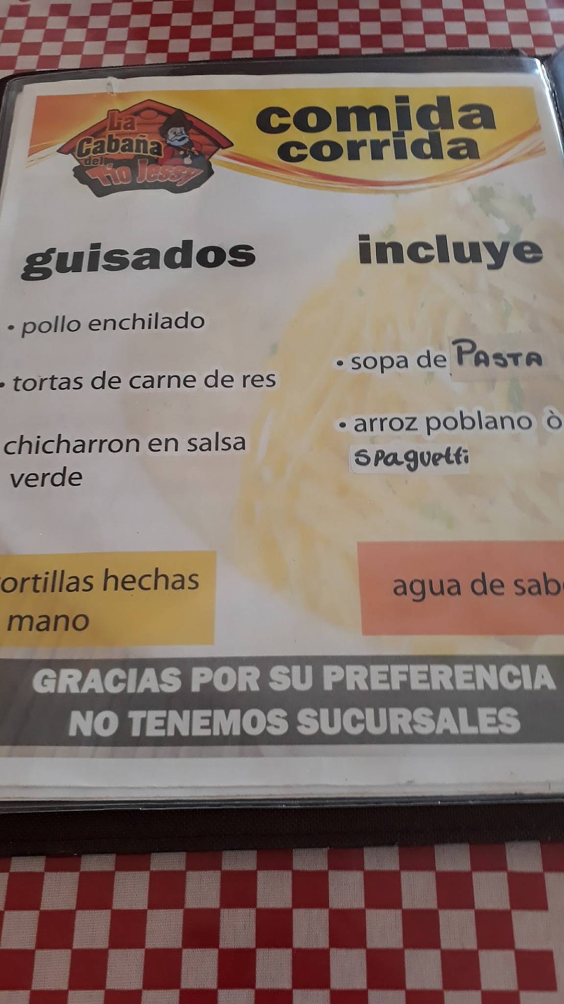 Carta del restaurante La Cabaña Del Tio Jessy, Nezahualcóyotl