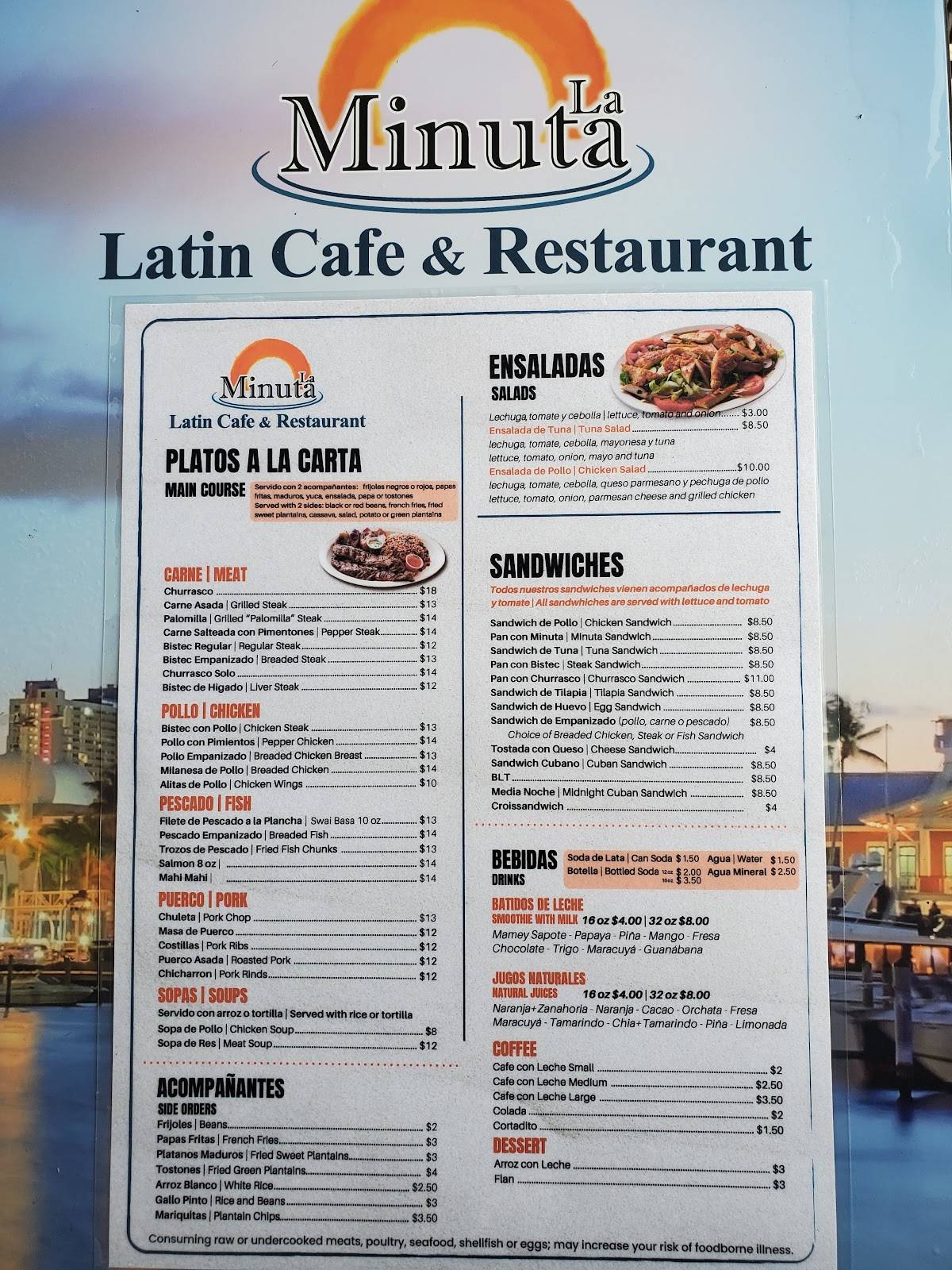Carta de La Minuta Restaurant Cafeteria Carne Asada, North Miami Beach
