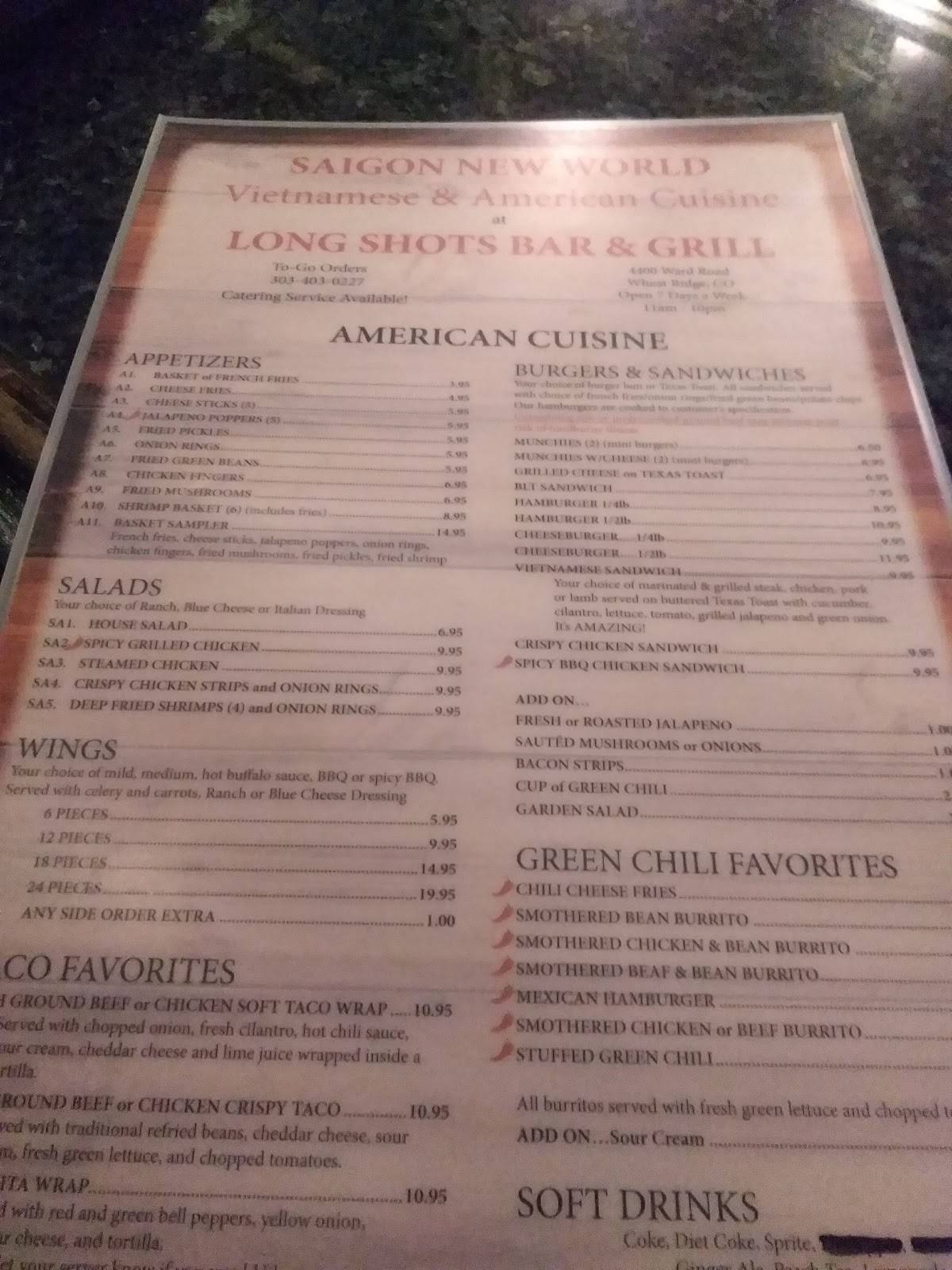 Menu at Long Shots Bar & Grill, Wheat Ridge