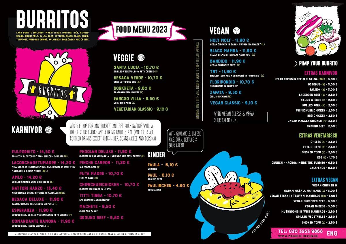 Speisekarte von MACHETE Burrito Berlin restaurant, Berlin, Neue