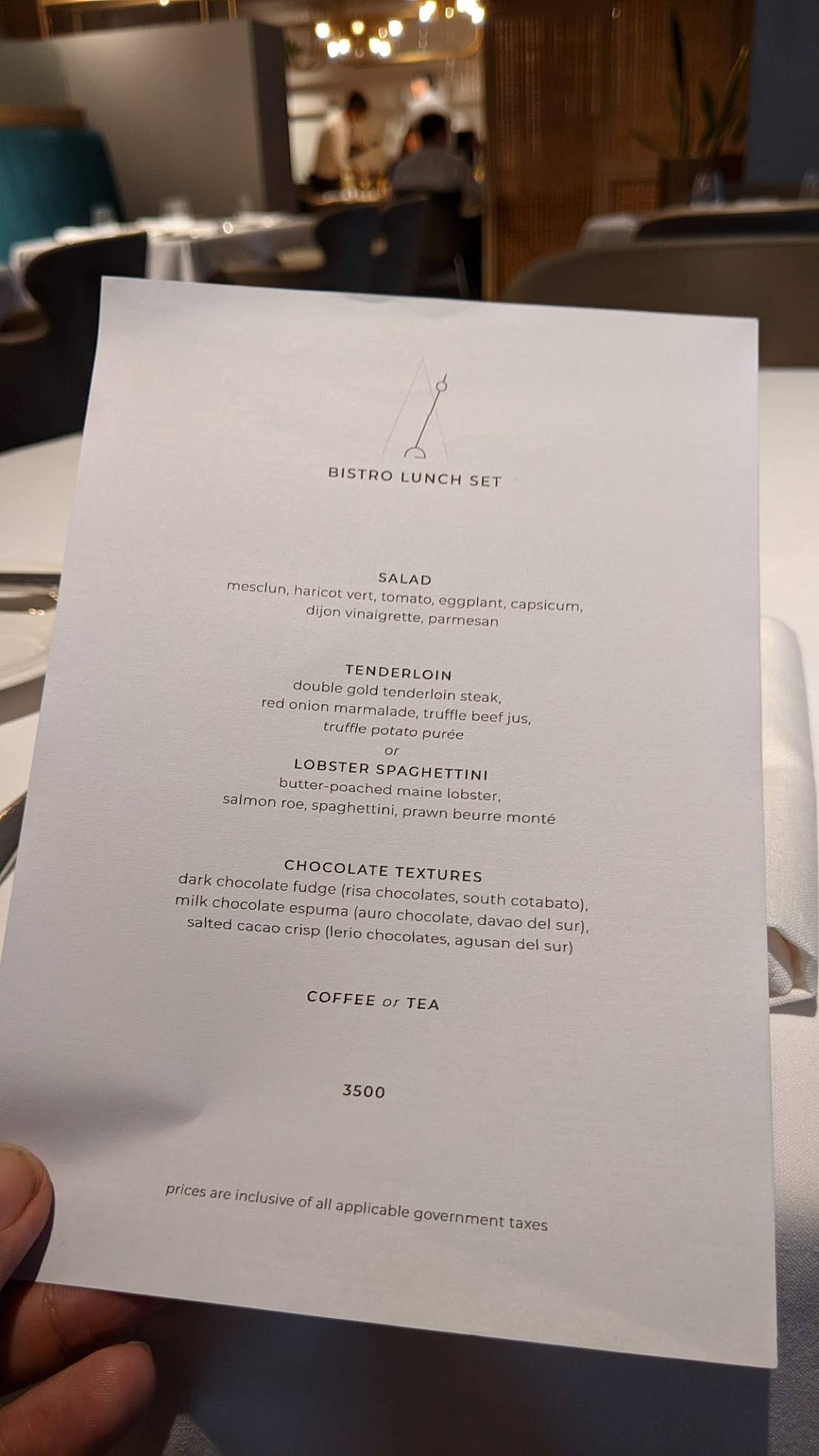 Menu at Metronome restaurant, Makati