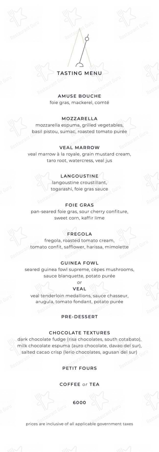 Menu at Metronome restaurant, Makati
