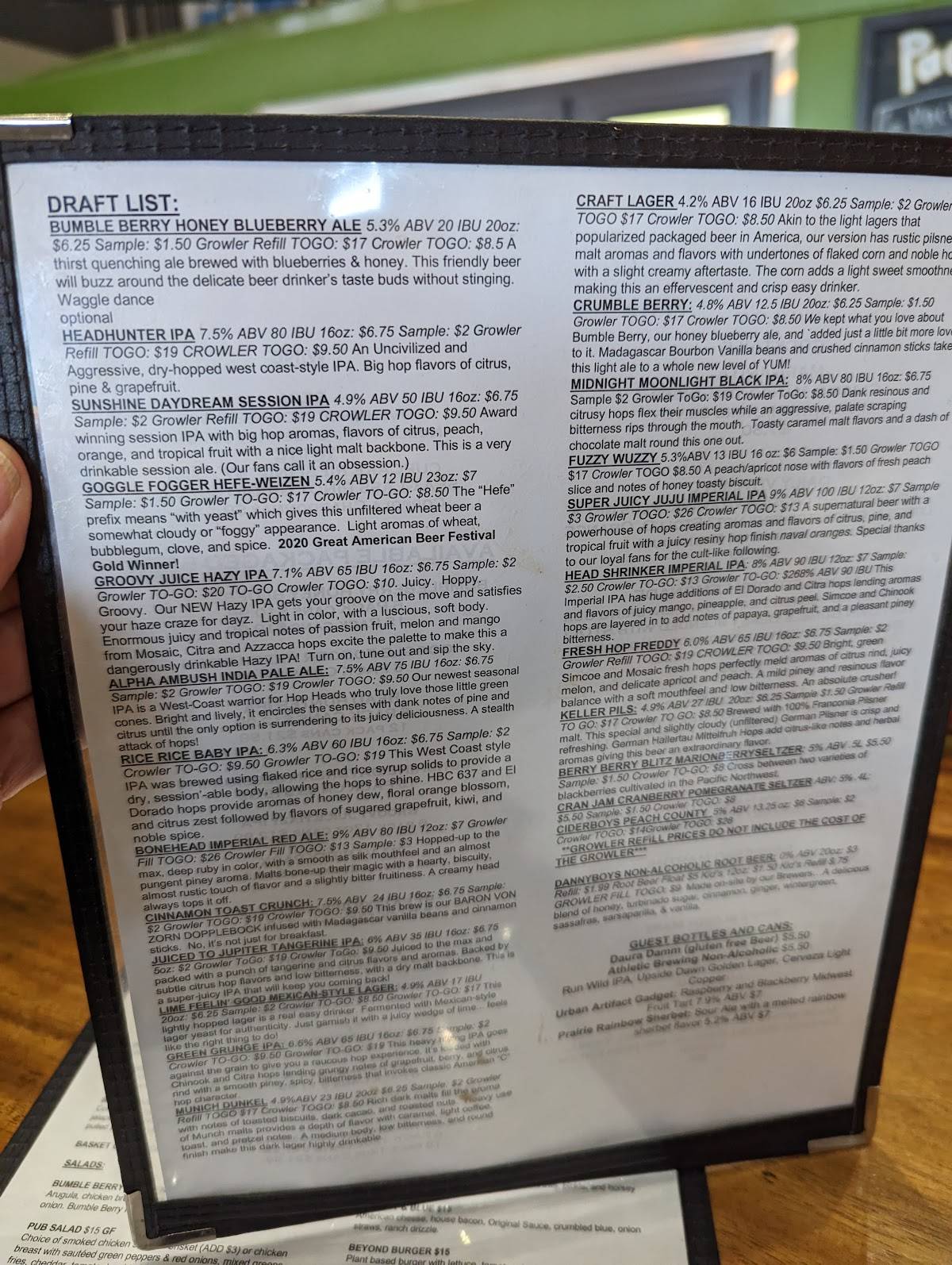 Menu at Fat Head's Brewery restaurant, Middleburg Heights