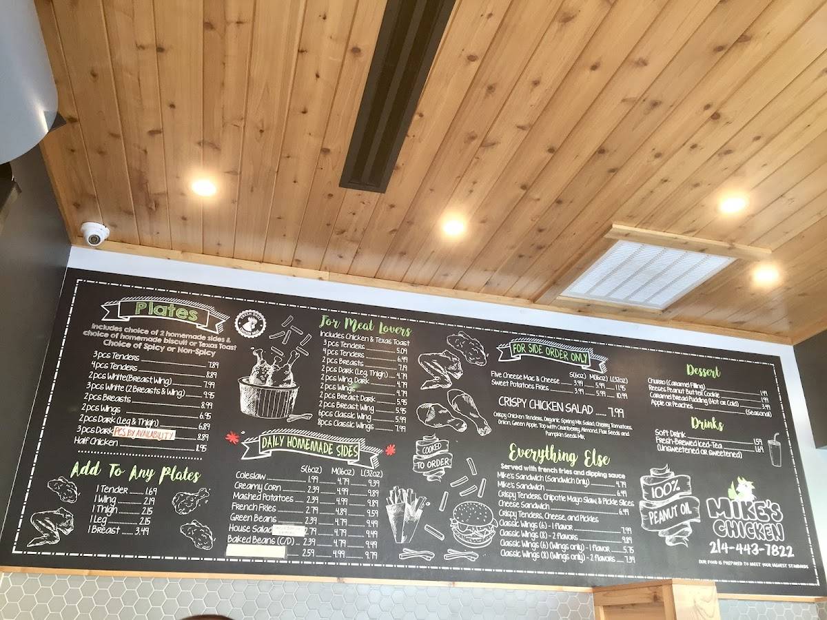 Menu at Mike's Chicken restaurant, Dallas, Maple Ave