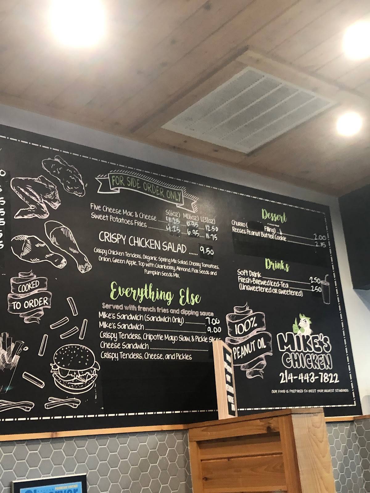 Menu at Mike's Chicken restaurant, Dallas, Maple Ave