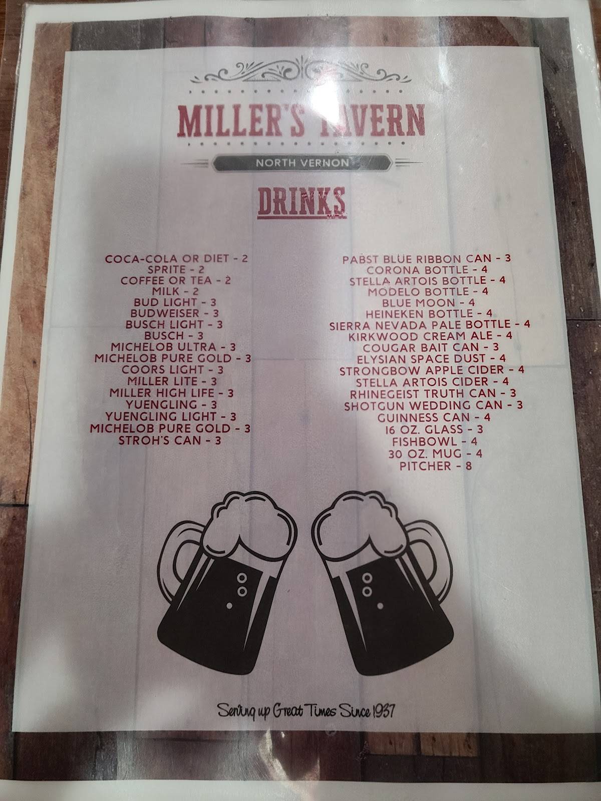 Menu at Miller's Tavern pub & bar, North Vernon