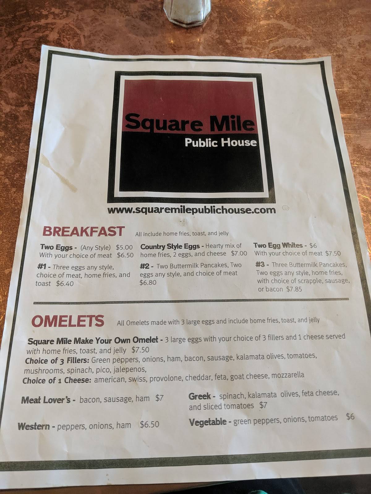 Menu at Square Mile Public House, Mountville