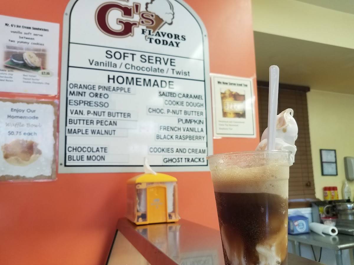 Menu at Mr G's Ice Cream restaurant, Gettysburg